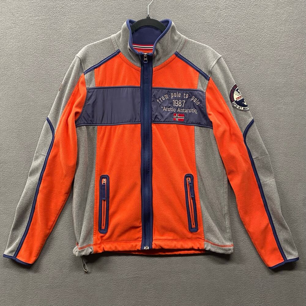 Napapijri Fleece Full Zip Jacket Artic Pole to Pole Mens M Orange Pockets Norway